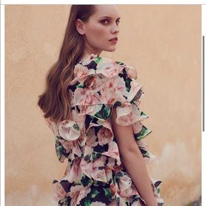 Costarellos ruffled one shoulder floral dress